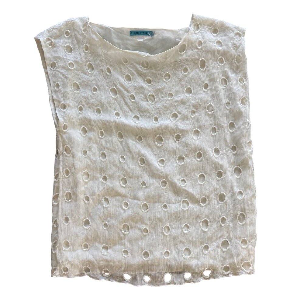 Alice + Olivia White Textured Sleeveless Blouse Top 100% Silk Womens Size M - Picture 1 of 8